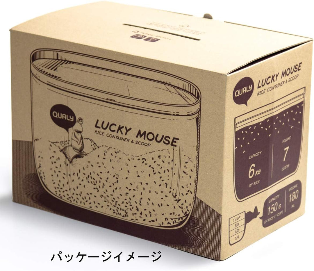 Qualy Lucky Mouse Vorratsbehälter mit Messlöffel in Form einer Maus aus Kunststoff, in der Farbe Gra