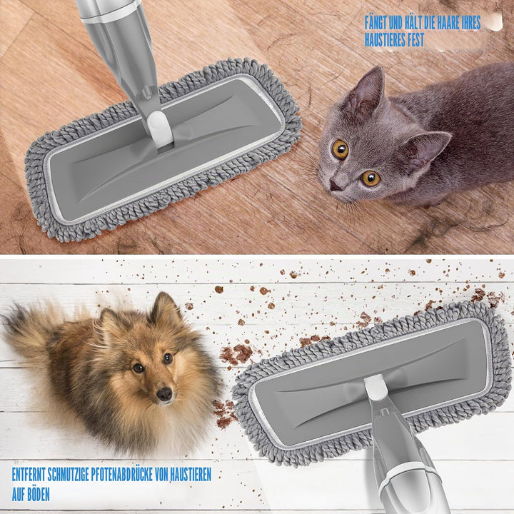 Wischmopp mit Sprühfunktion – EXEGO Bodenwischer mit Sprühmopp Spray Mop Floor Mop mit 3X Wischpads