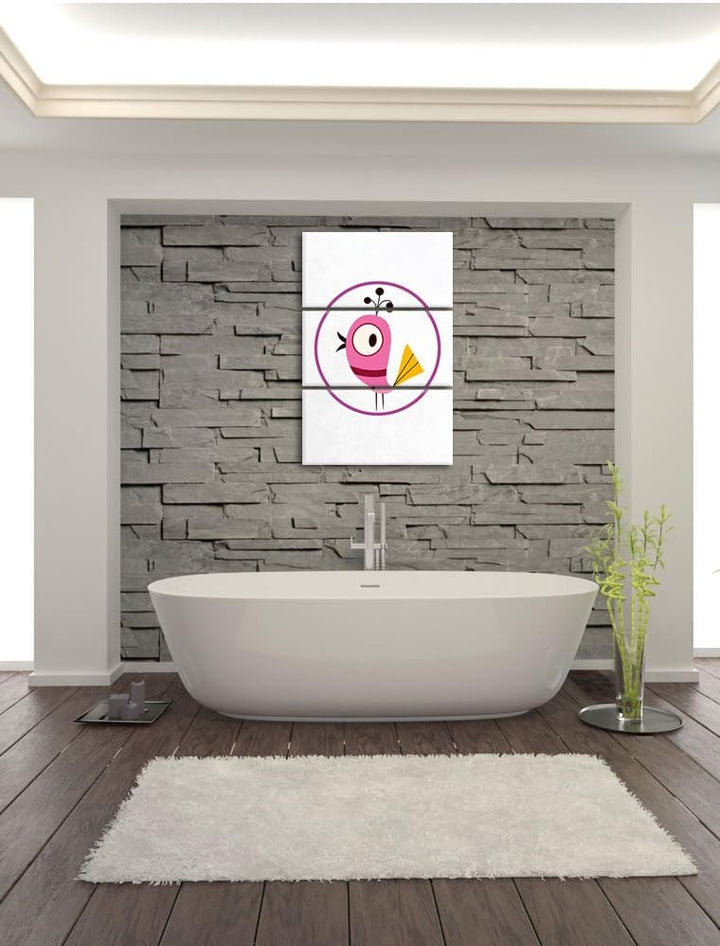 Pixxprint Lustiger Vogel in Kreis als Leinwandbild/Grösse: 3 Teilig (120x80) cm/Wandbild/Kunstdruck/