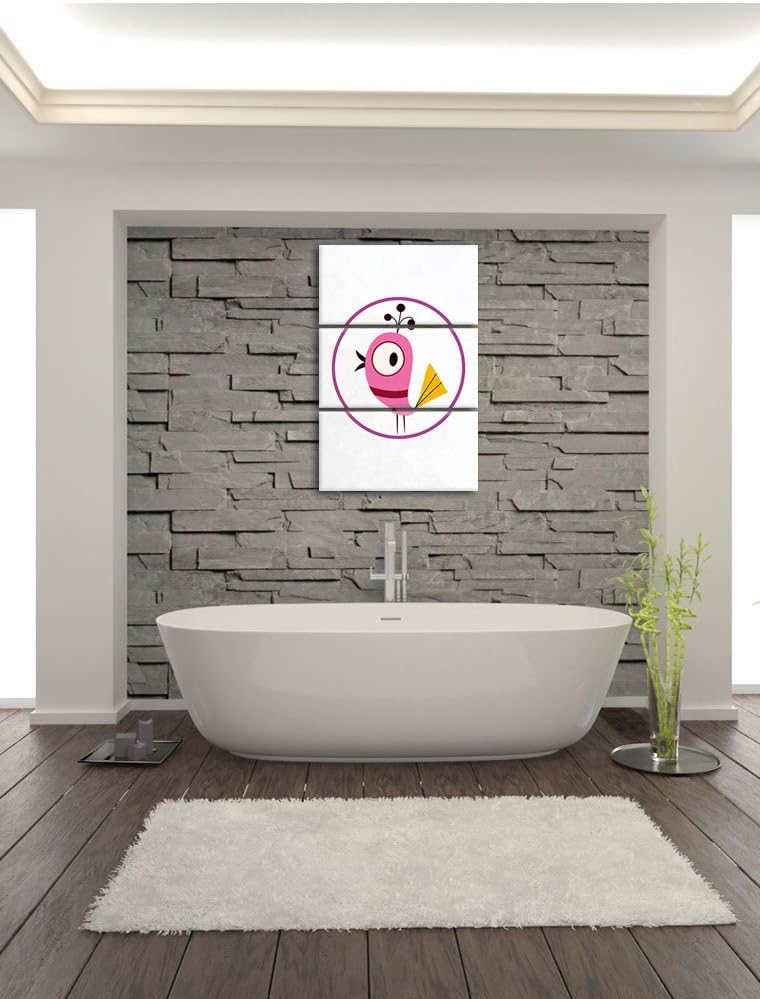 Pixxprint Lustiger Vogel in Kreis als Leinwandbild/Grösse: 3 Teilig (120x80) cm/Wandbild/Kunstdruck/