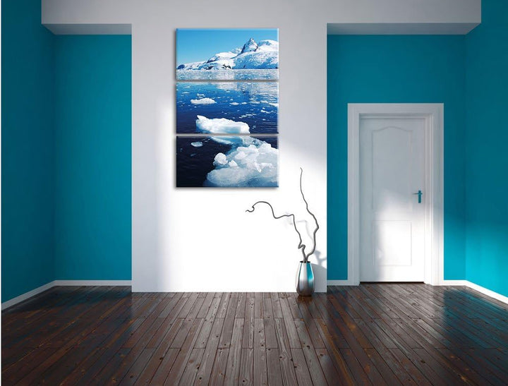Pixxprint Eisberge im Meer Arktis 3-Teiler Leinwandbild 120x80 Bild auf Leinwand