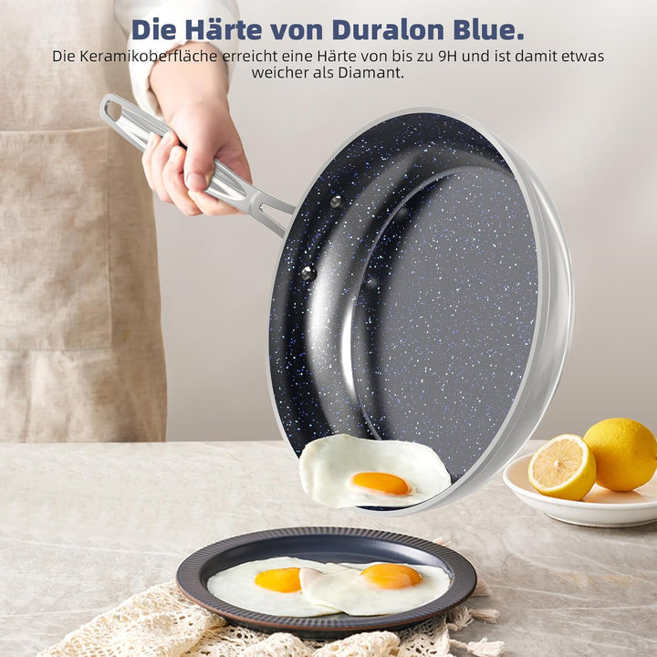 Nuwave Topfsets Pfannenset 12-Teilig Antihaft- Keramik von G10 Duralon Blue, Kochtöpfe mit Topfdecke