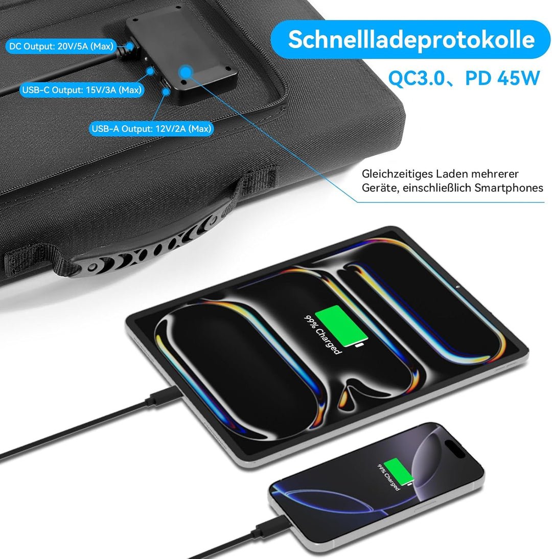 Ecosonique 100W Tragbare Faltbare Solarpanel Ladegerät Schnelles Laden mit USB-A QC3.0 USB-C PD3.0 D