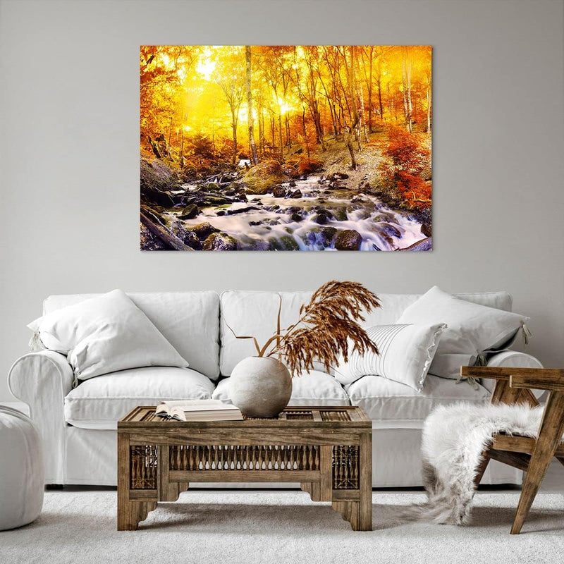 Bilder auf Leinwand 100x70cm Leinwandbild mit Rahmen Berge Bach Wasser Gross Wanddeko Bild Schlafzim