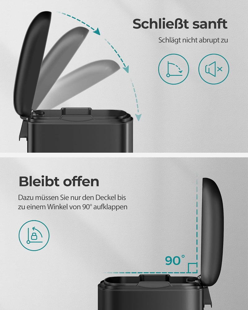 SONGMICS Mülleimer, 30 Liter Abfalleimer, Treteimer aus Stahl, mit Inneneimer und Deckel, Softclose,