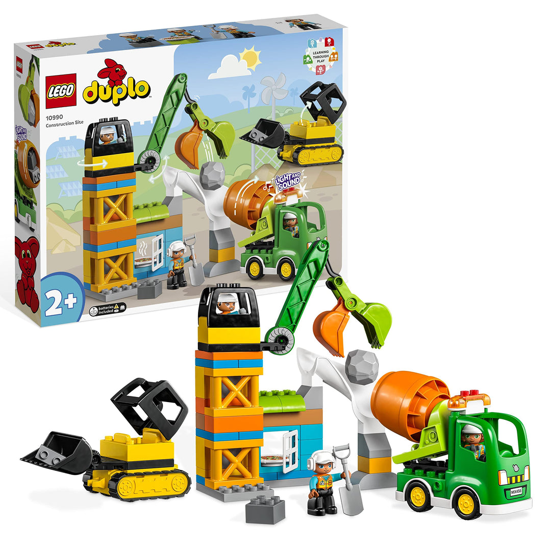 LEGO 10990 DUPLO Baustelle mit Baufahrzeugen, Kran, Bulldozer und Betonmischer-Spielzeug für 2-jähri