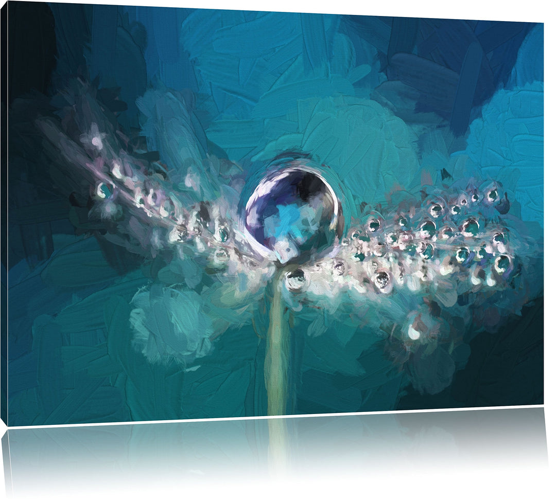 Pixxprint Wassertropfen auf Einer Pusteblume Kunst Pinsel Effekt, Format: 100x70 auf Leinwand, XXL r