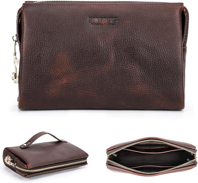 Contacts Herren-Leder-Clutch mit digitalem Verschluss, Vintage-Anti-Diebstahl-Kupplung mit grosser K
