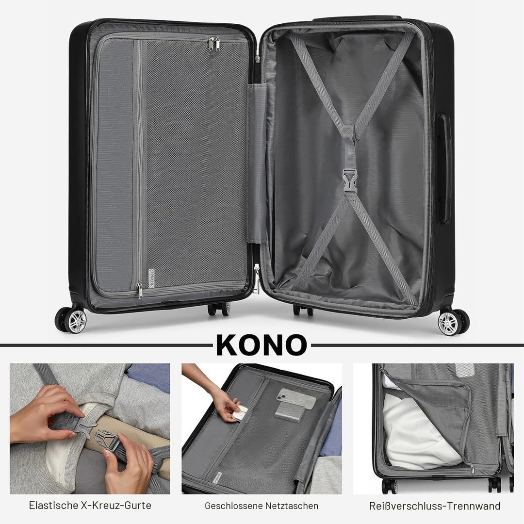 KONO Koffer Trolley Kofferset 3 Teilig Erweiterbarer Leichte Hartschalenkoffer aus ABS+PC Reisekoffe