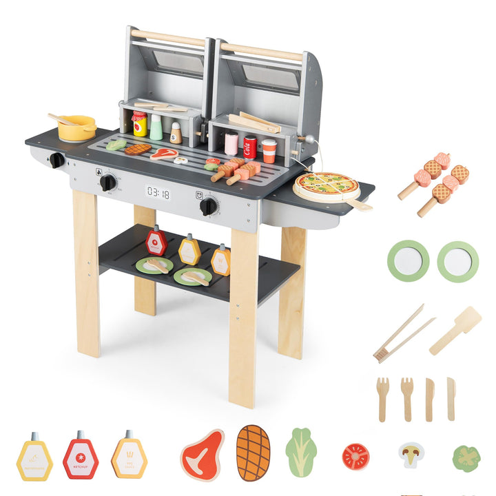 DREAMADE Kindergrill Spielzeug Holz, Kinderküche mit BBQ Grill