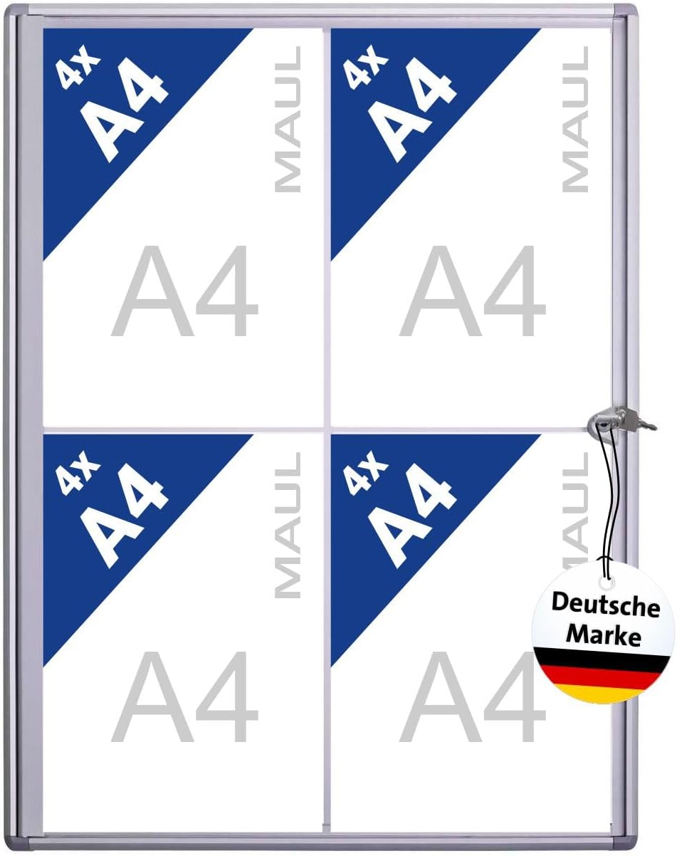 MAUL Schaukasten A4 MAULextraslim | Schaukasten Vitrine mit 4 x DIN A4 Seiten | Infotafel mit Alumin