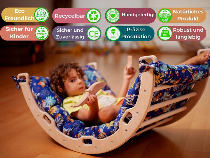 Kletterbogen –Montessori – Bogen mit Kissen | Wippe für Drinnen | Bogenwippe für Kinder | Unisex Dri