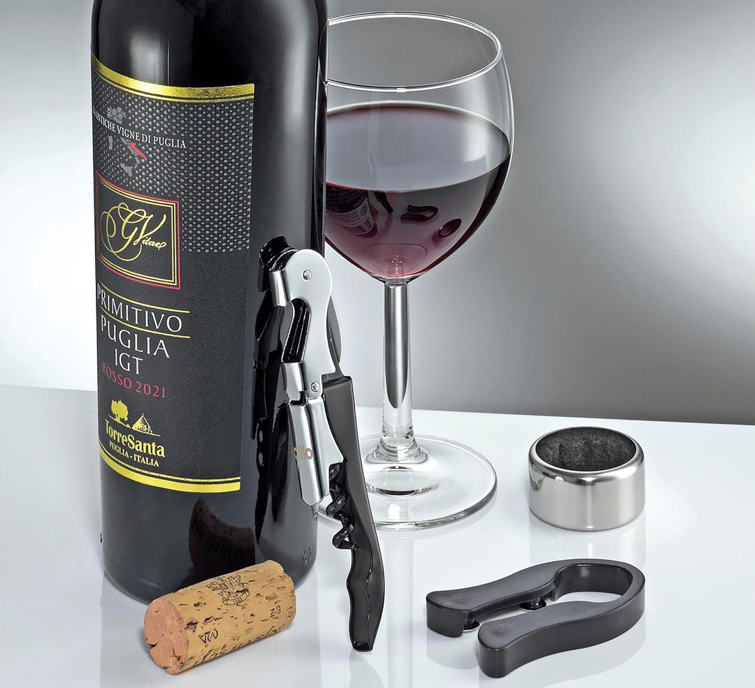 cilio Weinset PIEMONTE 3-teilig, Kellnermesser mit zweistufigem Hebel, integrierter Folienschneider,