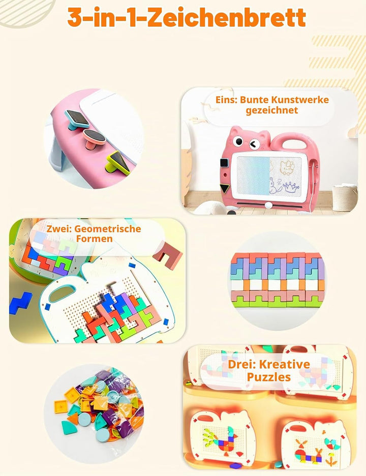 Magnetmaltafel Kinder, Zaubermaltafel Tragbar mit 4 Farbzonen, Zaubertafel ohne Staub für Kinder 1-6