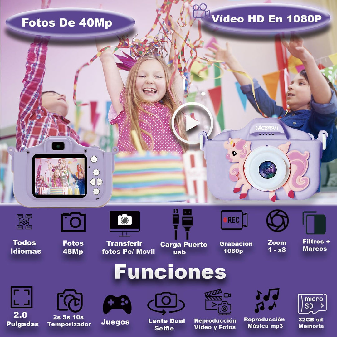Lacosvi Kamera für Kinderfotos, 5,1 cm (2,0 Zoll), 1080p, HD, Selfie-Videokamera, für Jungen und Mäd
