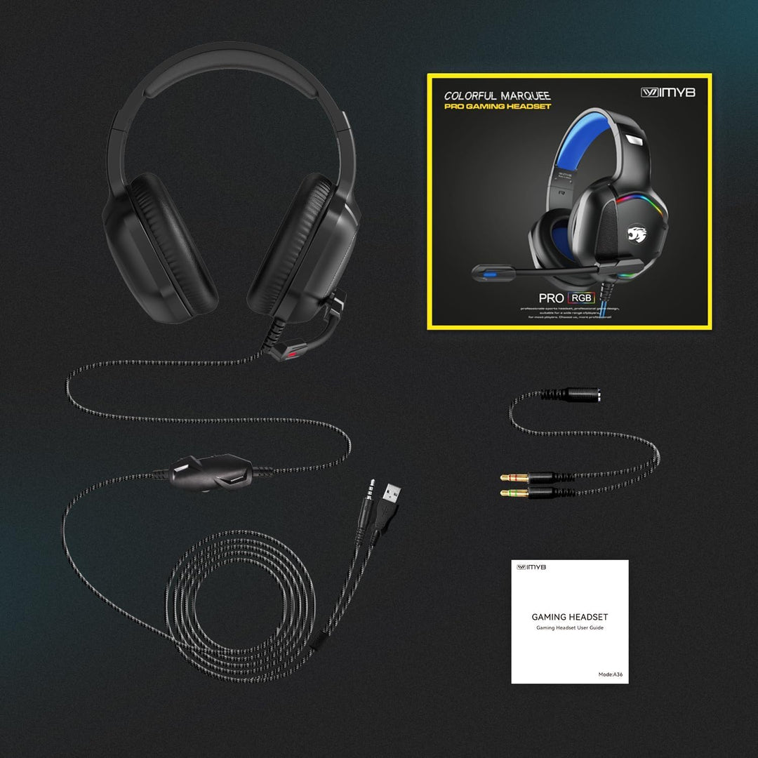 IMYB Gaming Headset mit Katzenohren abnehmbaren, RGB-Licht, Stereo Surround Noise Cancelling, Mikrof
