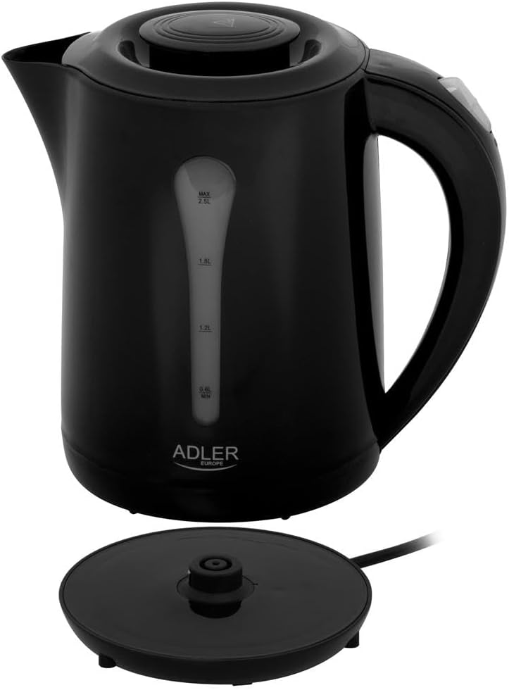 ADLER EUROPE AD 1244 Wasserkocher, 2,5 L Fassungsvermögen, 2200W, Automatische Abschaltung, Schwarz
