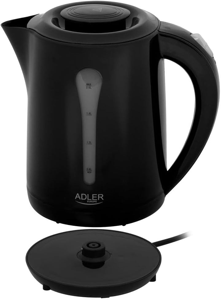 ADLER EUROPE AD 1244 Wasserkocher, 2,5 L Fassungsvermögen, 2200W, Automatische Abschaltung, Schwarz