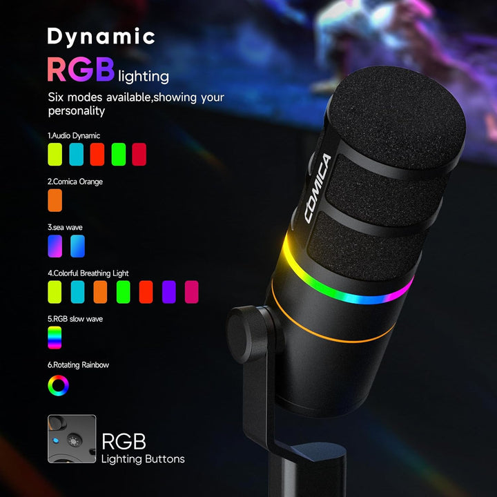 COMICA EJoy D10 Pro Mikrofon Cardioid Dynamisches USB-C/XLR Mikrofon mit 48kHz/24bit, RGB-Beleuchtun