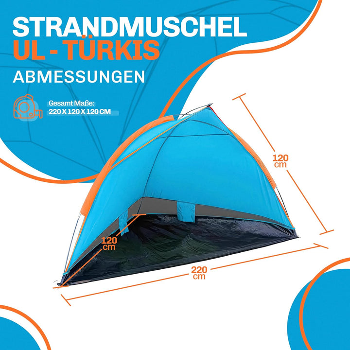 Blumixx Pop Up Strandmuschel für 2–3 Personen – Windschutz & Sonnenschutz Strand Zelt, kompakt faltb