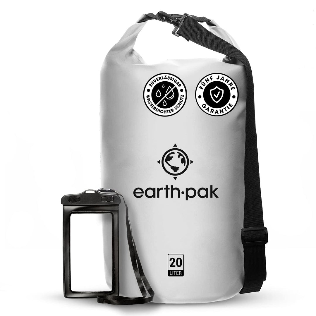 Earth Pak – Wasserdichter Packsack mit Schultergurt und wasserfester Handyhülle – Ideale Rolltop Tas