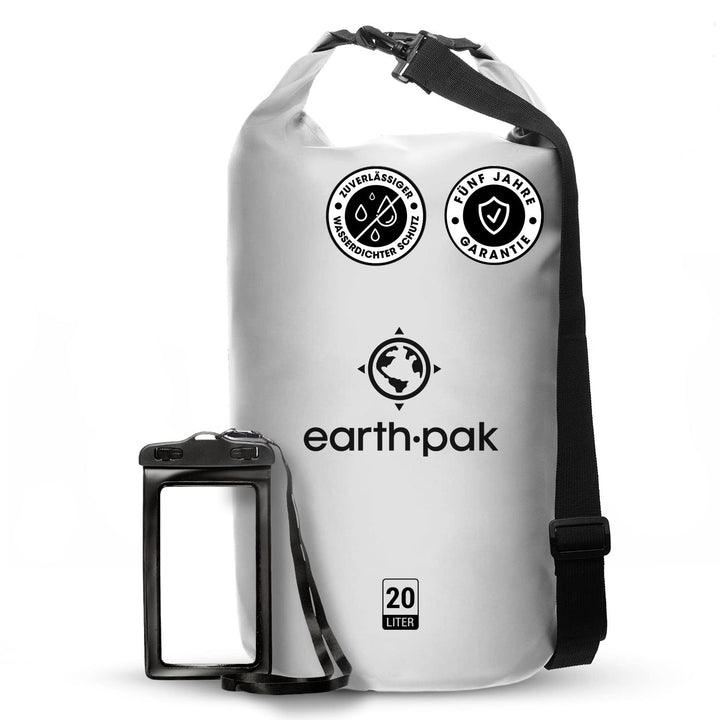 Earth Pak – Wasserdichter Packsack mit Schultergurt und wasserfester Handyhülle – Ideale Rolltop Tas