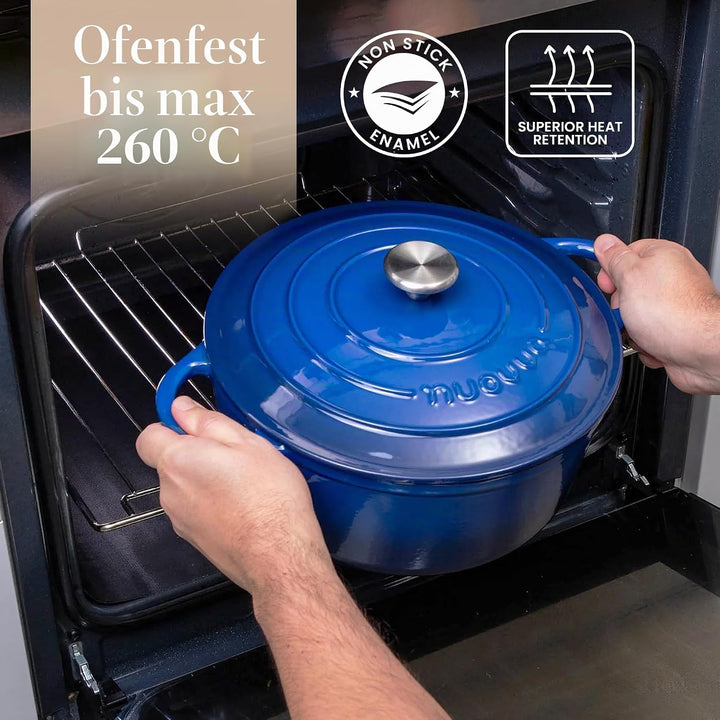 Gusseisen Dutch Oven mit Deckel – Emaille-Topf mit Antihaft, Ofenfest bis 260°C – Dunkelblau, 4.7 Li