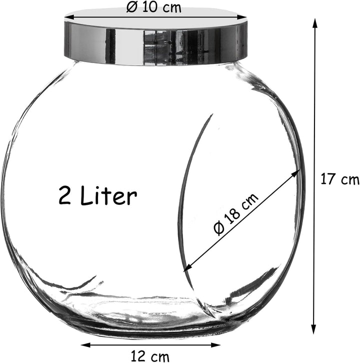 BigDean 2er Set 2 Liter Bonbonglas mit Schraubdeckel - Candy-Glas gross - Für Süssigkeiten, Kekse, M