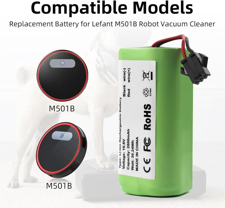 K KYUER 2800mAh Rechargable Akku für Lefant M501B Saugroboter | 10,8V Robot Vacuum Cleaner Battery w