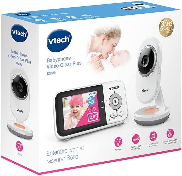 VTech - BM3254 – Babyphone Video Clear Plus – Nachtlicht und Wiegenlied – Display 2,8 Zoll – Babypho