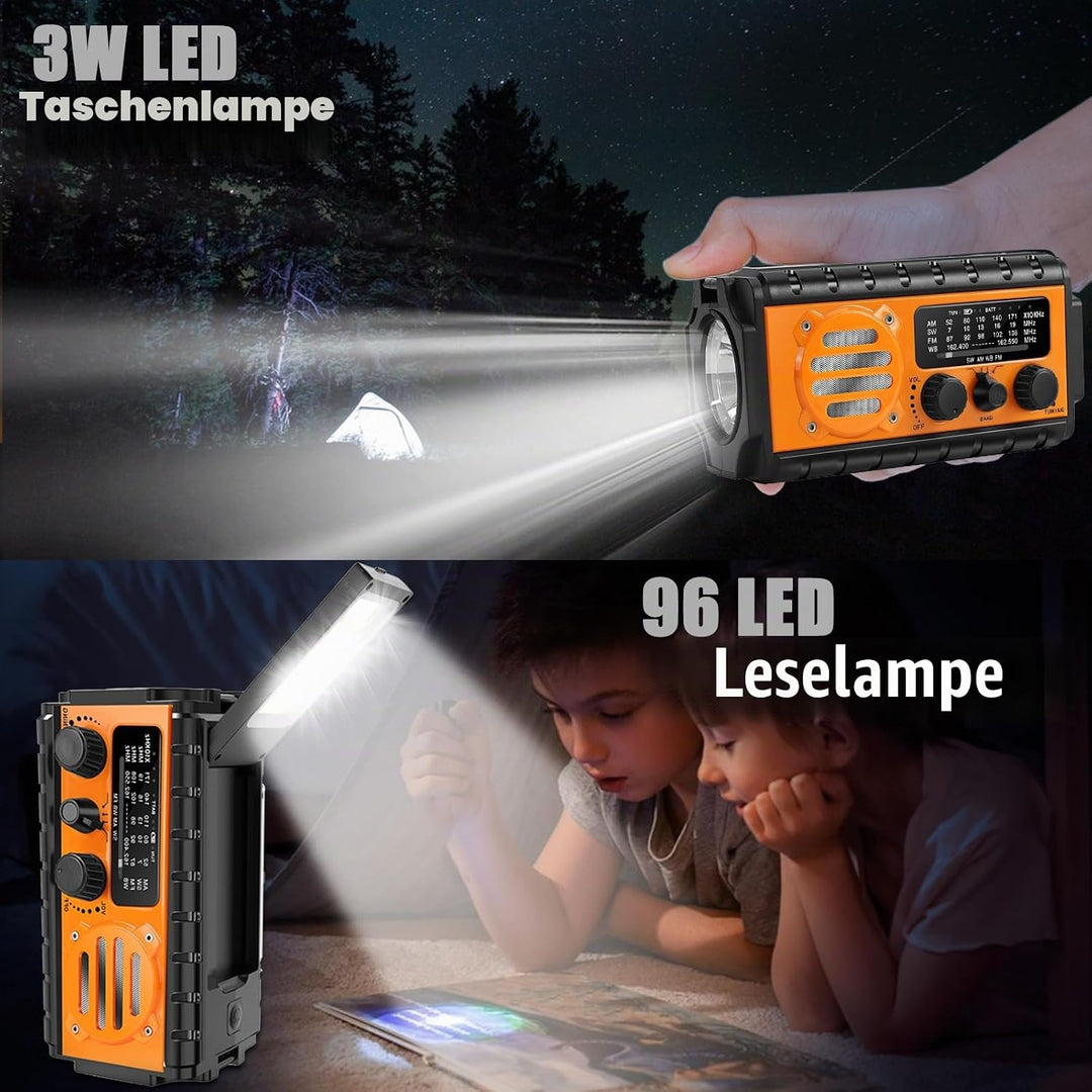 Solar Notfallradio, Kurbelradio mit 20000 mAh Powerbank, AM/FM/SW/WB Wetterradio, 4 Stromquellen, Ta