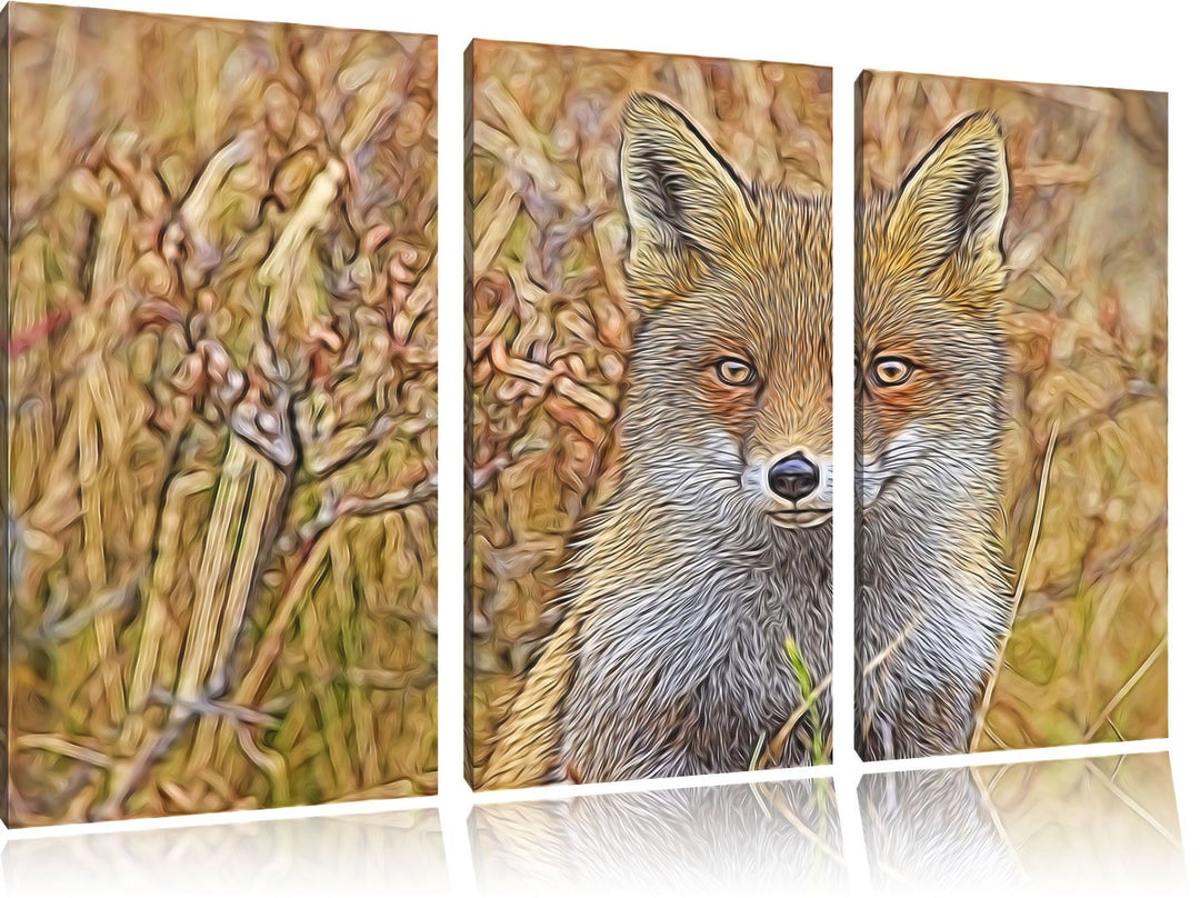 aufmerksamer Fuchs im Geäst NewArt 3-Teiler Leinwandbild 120x80 Bild auf Leinwand, XXL riesige Bilde