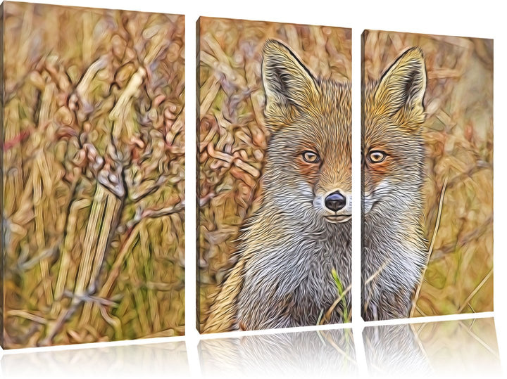aufmerksamer Fuchs im Geäst NewArt 3-Teiler Leinwandbild 120x80 Bild auf Leinwand, XXL riesige Bilde