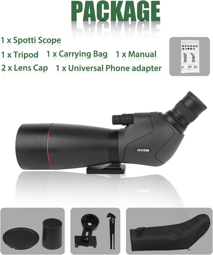 25-75x70 HD Spektiv Sportschützen mit Stativ- und Smartphone-Adapter, Zoom Bak4 Prism FMC Lens 45-Gr