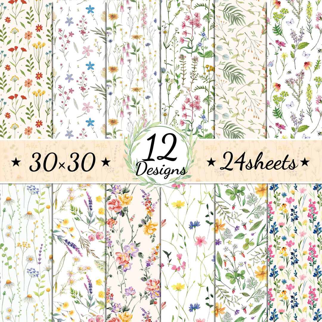 CC HOME 24 Blatt Florales Muster Scrapbook Papier, 12 Designs Doppelseitige Dekorpapier, 12x12Inch C