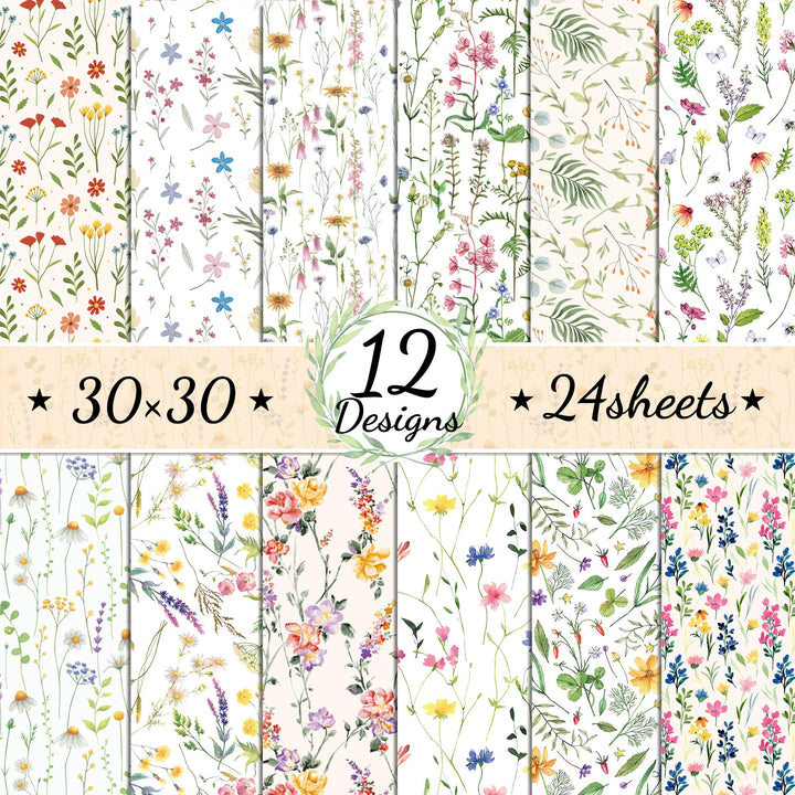 CC HOME 24 Blatt Florales Muster Scrapbook Papier, 12 Designs Doppelseitige Dekorpapier, 12x12Inch C
