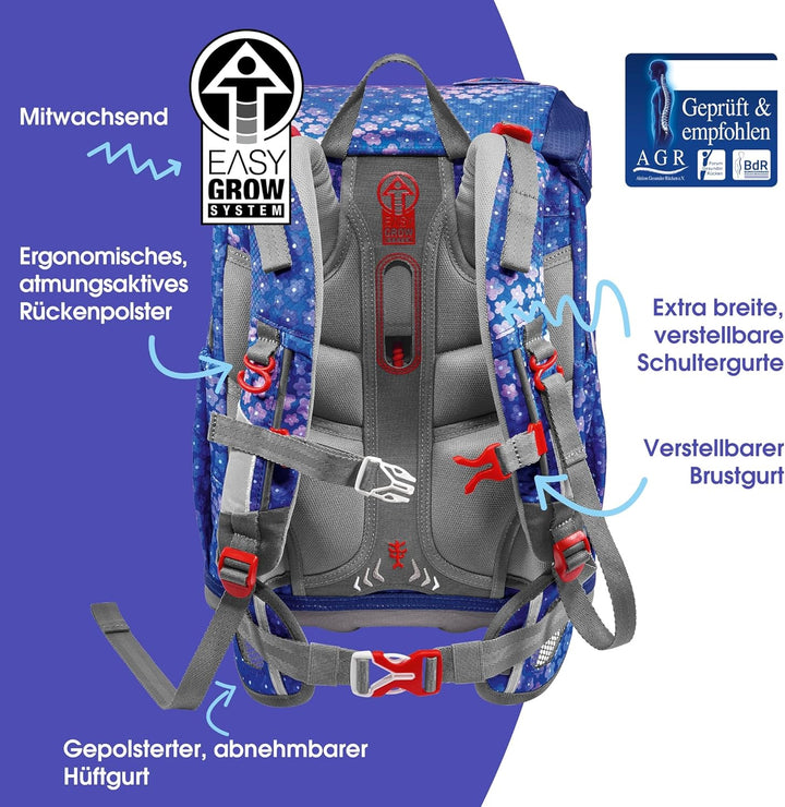 Step by Step Schulranzen-Set CLOUD, 5-teilig, ergonomischer Tornister mit Reflektoren, höhenverstell