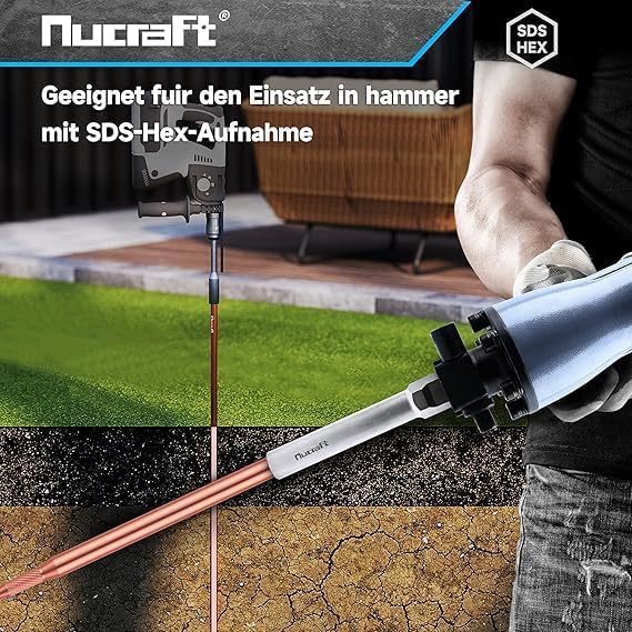 Nucraft SDS-HEX Professional Erdnageleintreiber zum Einstecken von Tiefenerder Erder Erdung Staberde