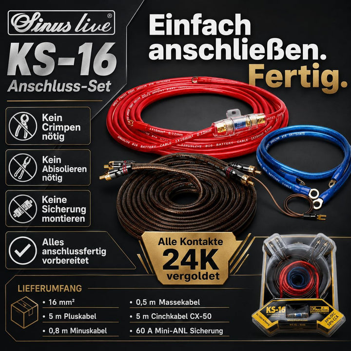 Sinuslive KS-16 5m Car-HiFi Batteriekabel Set 16mm², 16mm²