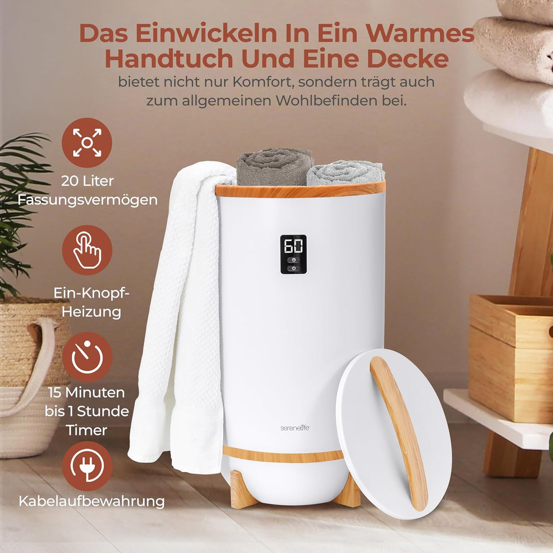 SereneLife Handtuchtrockner Elektrisch mit Timer, Handtuchwärmer Eimer Towel Warmer for 2 Towels, En