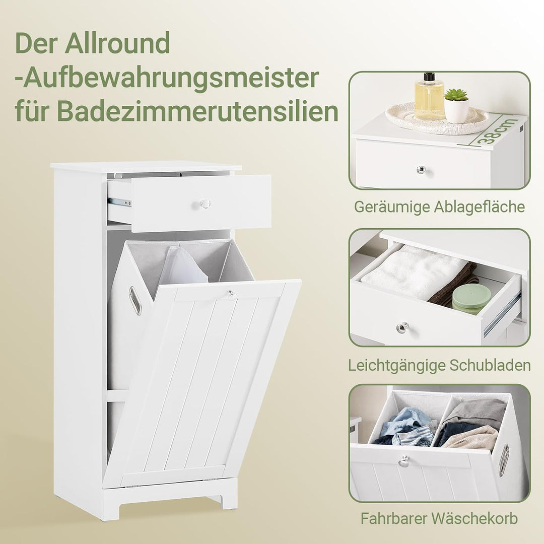 SoBuy BZR21-W Wäscheschrank mit ausklappbarem Wäschesack Wäschetruhe Wäschesammler mit Schubladen Wä