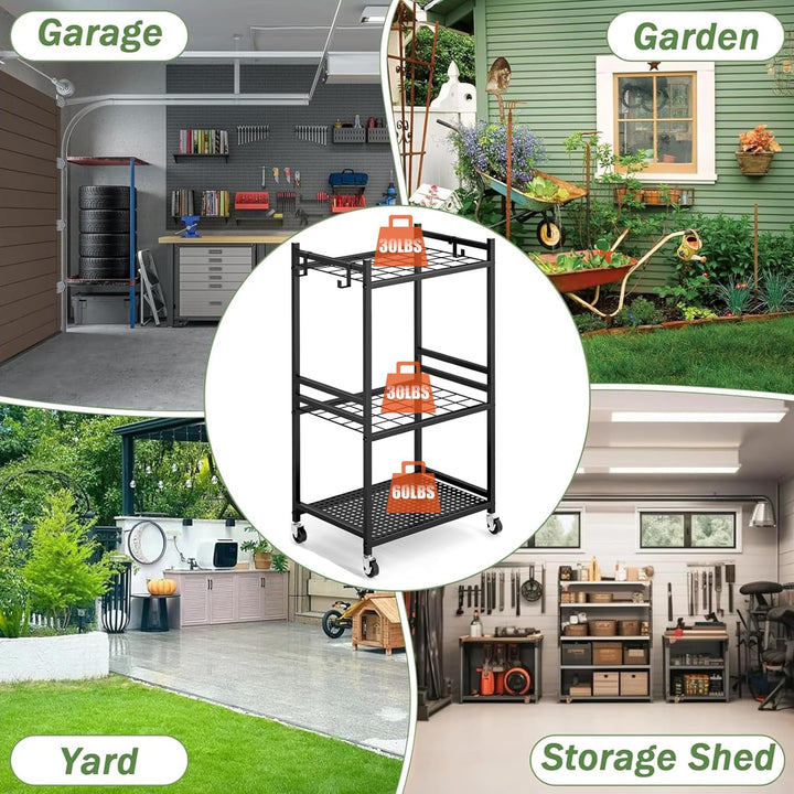3-stufig Gartengeräte Ständer, Gartengeräteaufbewahrungsregal, Gartenwerkzeug Organizer,Gerätehalter