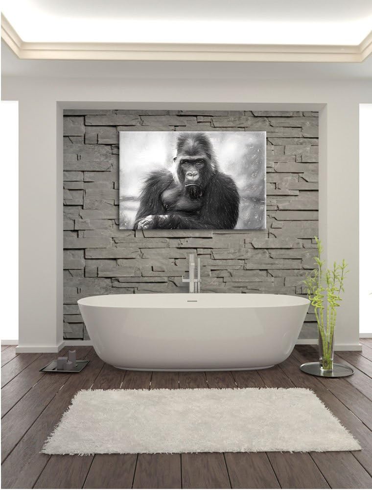 Pixxprint gelangweilter Gorilla Kunst Kohle Effekt, Format: 100x70 auf Leinwand, 100x70