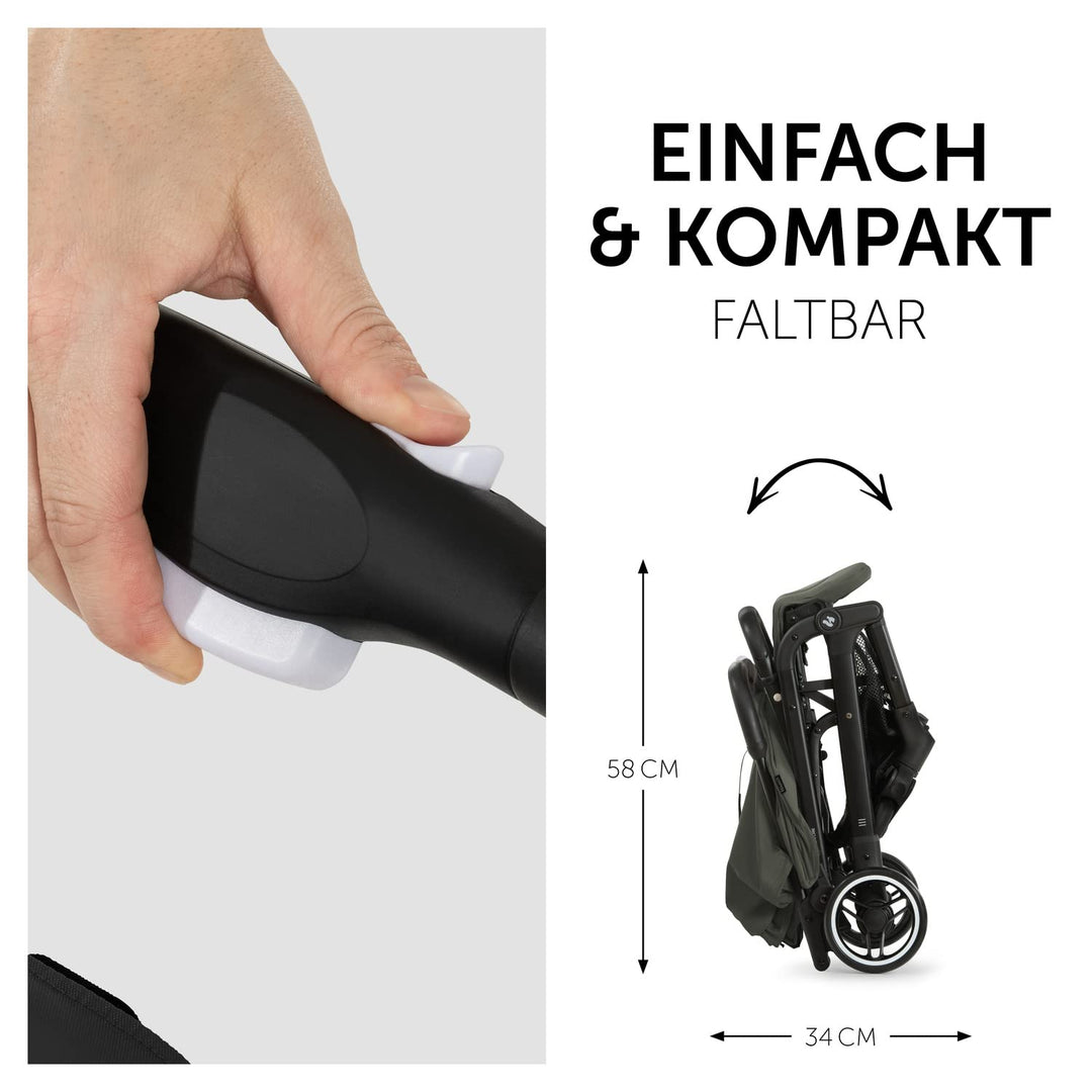 hauck Travel N Care, Dark Olive - Reise Buggy für Kinder ab Geburt bis 22 kg - mit Liegefunktion - L