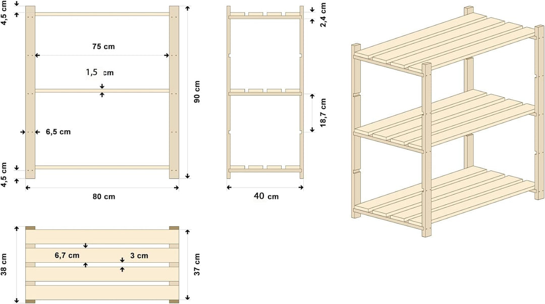 Lenmar Serie B Holzregal, Kiefer, Holz, Hellbeige, B-21 90 x 80 x 40 cm, 5 Böden, Bücherregal, Holzr