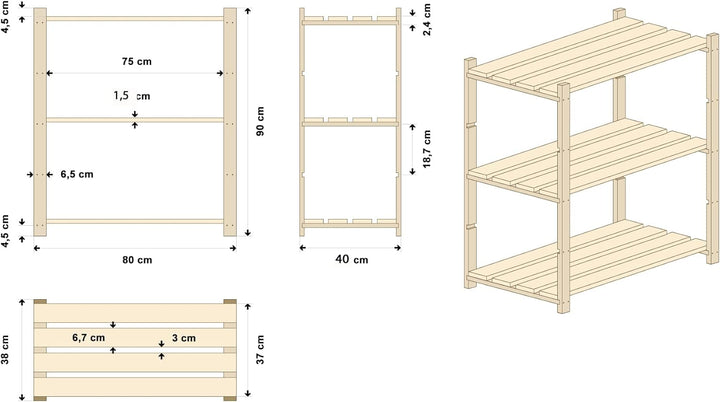 Lenmar Serie B Holzregal, Kiefer, Holz, Hellbeige, B-21 90 x 80 x 40 cm, 5 Böden, Bücherregal, Holzr