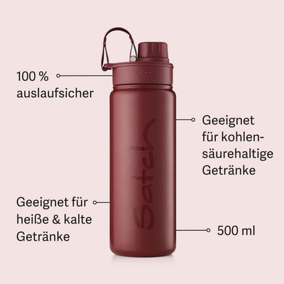 satch Trinkflasche aus Edelstahl BPA-frei 0,5l, Auslaufsicher und Kohlensäure geeignet, für Heisse u