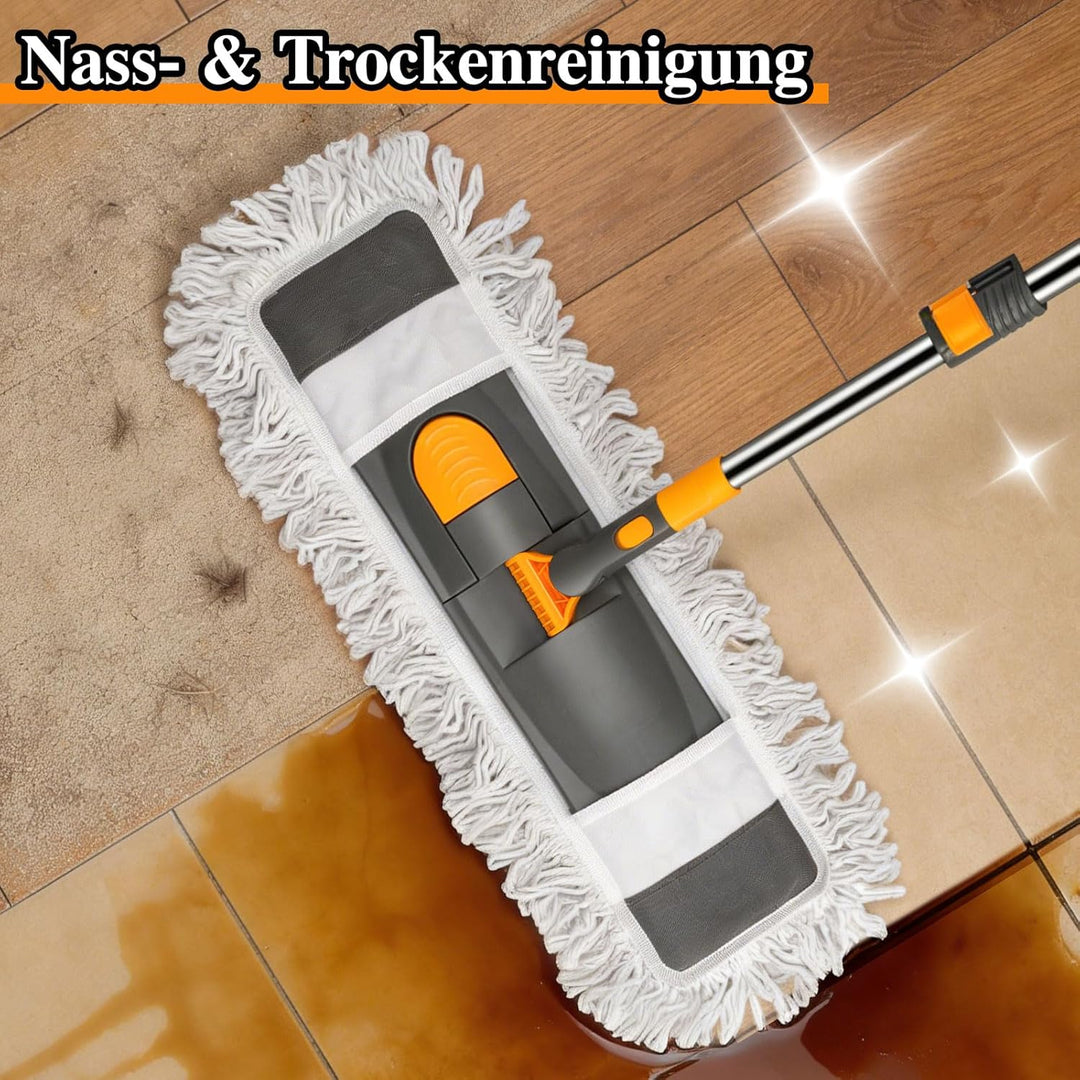 MASTERTOP Bodenwischer, Grosser Flach Wischmop mit 2 Moppads und Teleskopstiel, Mikrofaser Mopp Flac