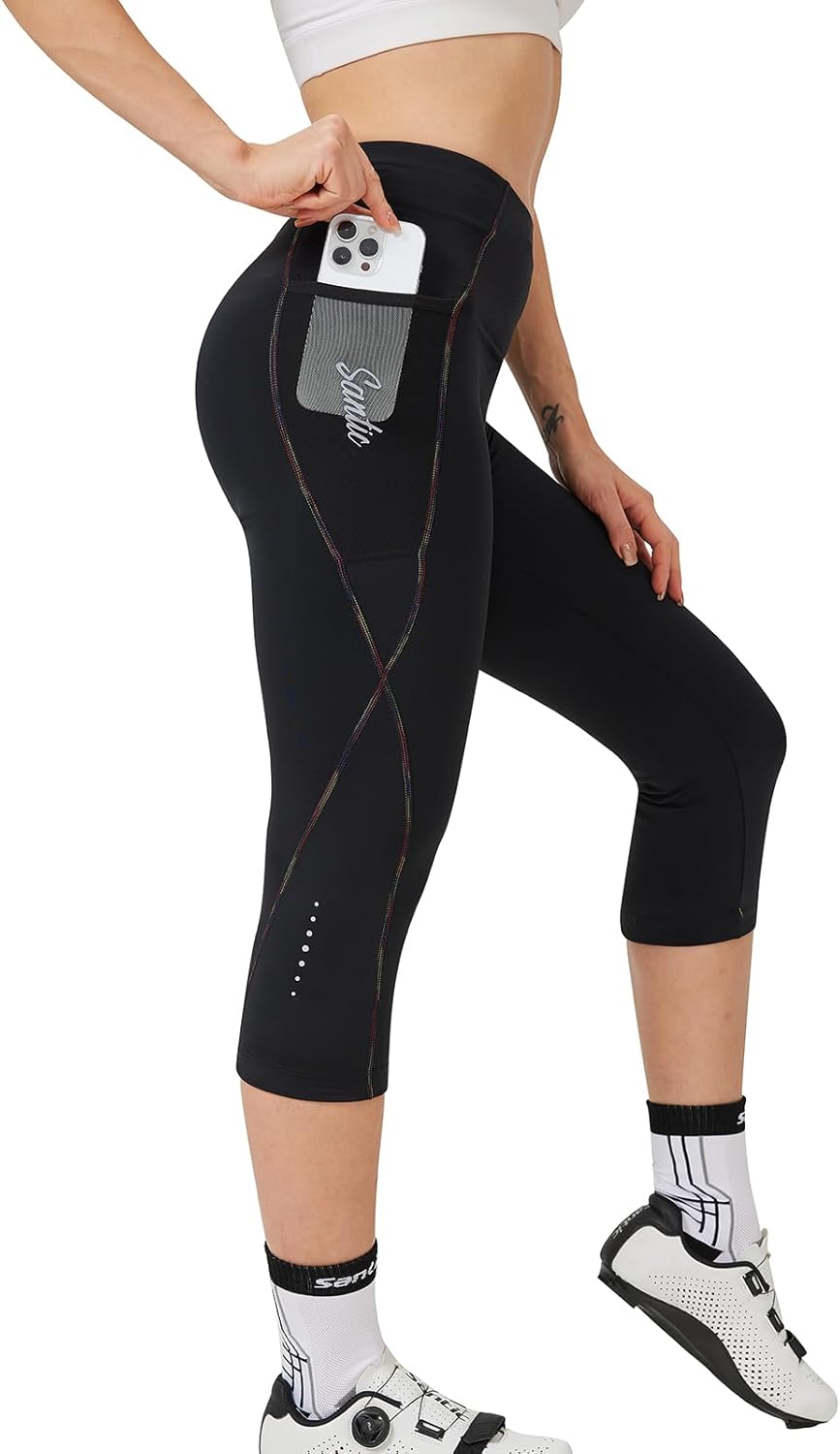 Santic Fahrradhose Damen Gepolstert 3/4 Radlerhose Damen mit Sitzpolster Radhose Damen 3/4 mit Polst