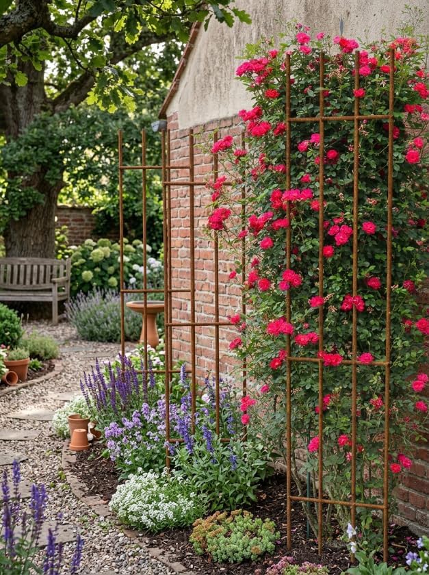 Kapaga - Set 3X Rankgitter 150 cm Rost - Rankhilfe Garten - Staudenhalter - Blumenhalter - Rankengew